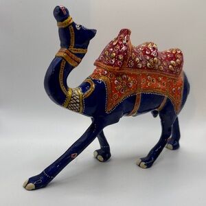 Handcrafted Blue and Red Metal Decorative Camel Figurine